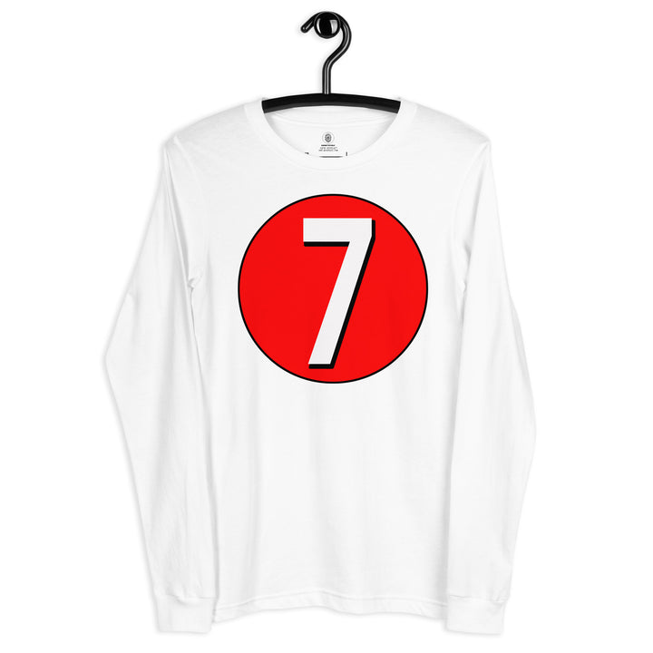 Unisex Long Sleeve Tee: White on Red 7