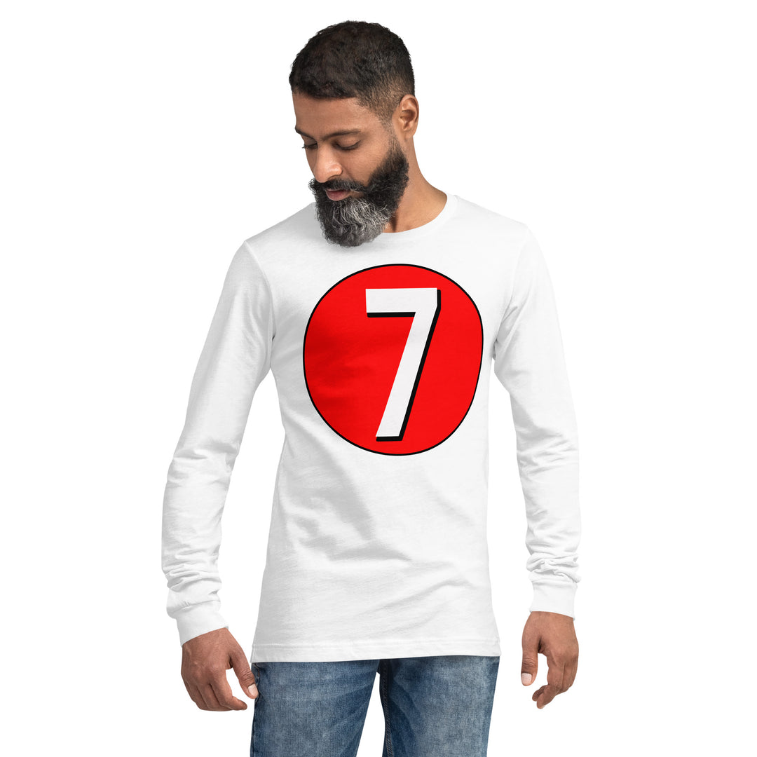 Unisex Long Sleeve Tee: White on Red 7