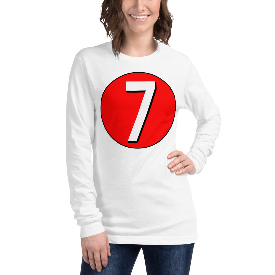 Unisex Long Sleeve Tee: White on Red 7