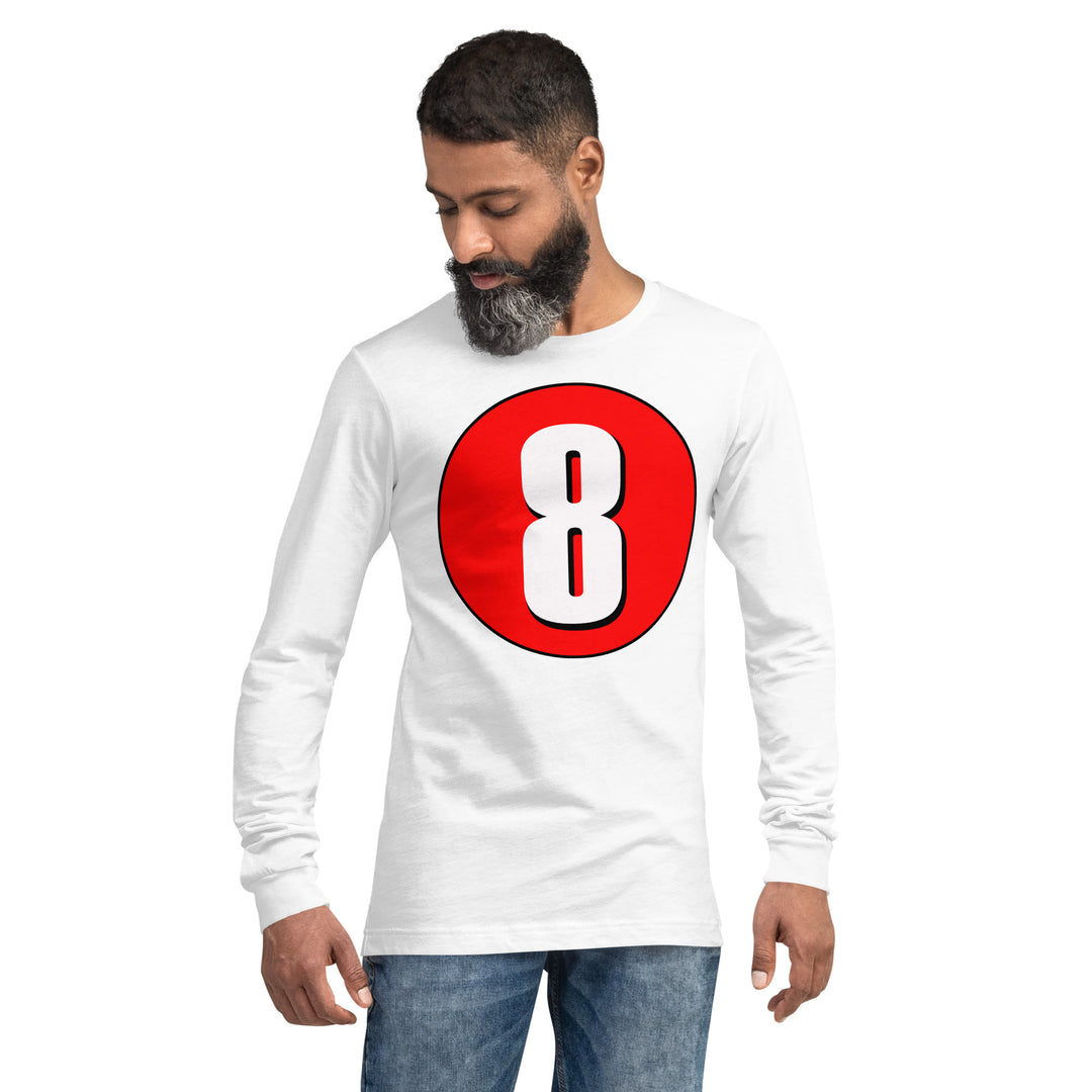 Unisex Long Sleeve Tee: White on Red 8