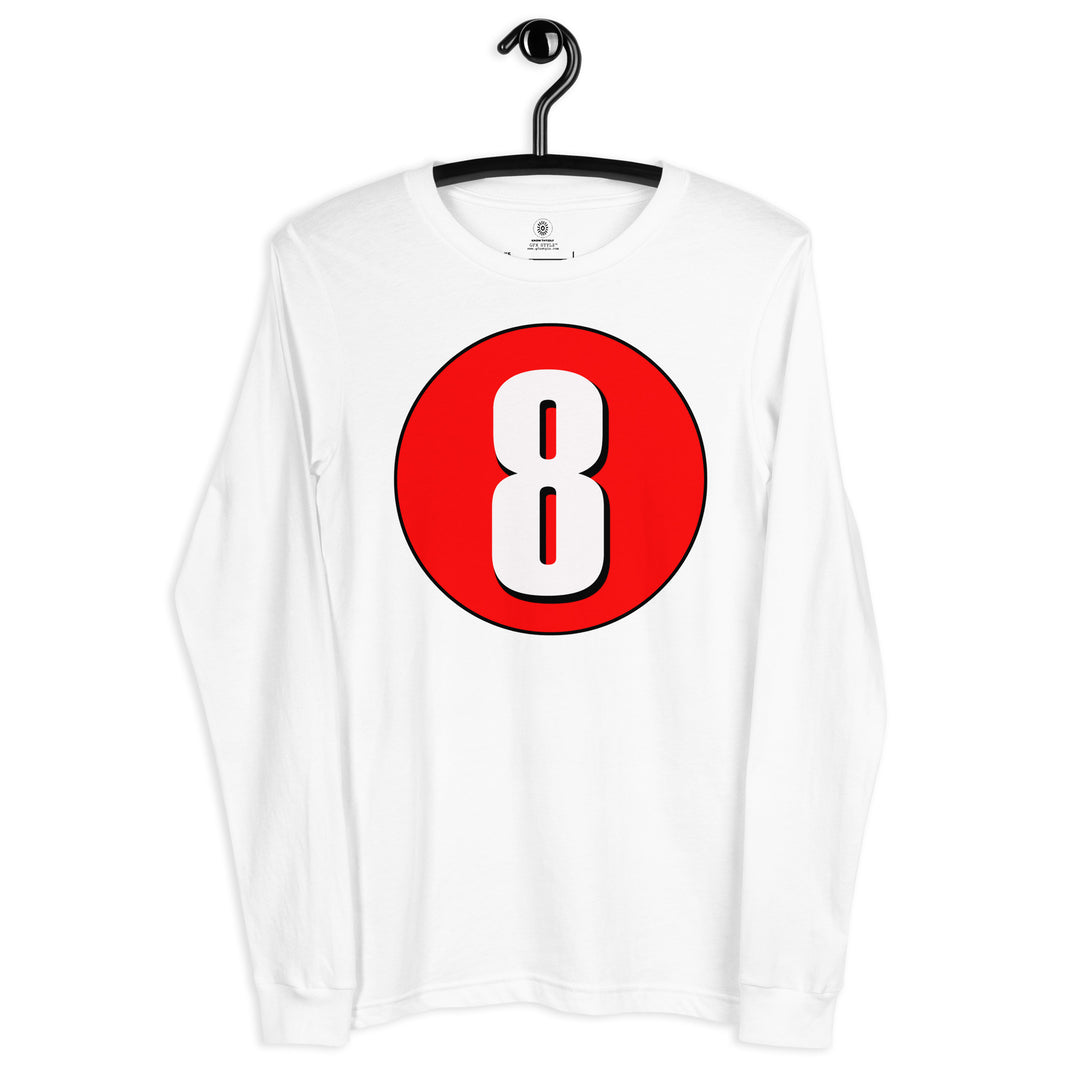 Unisex Long Sleeve Tee: White on Red 8