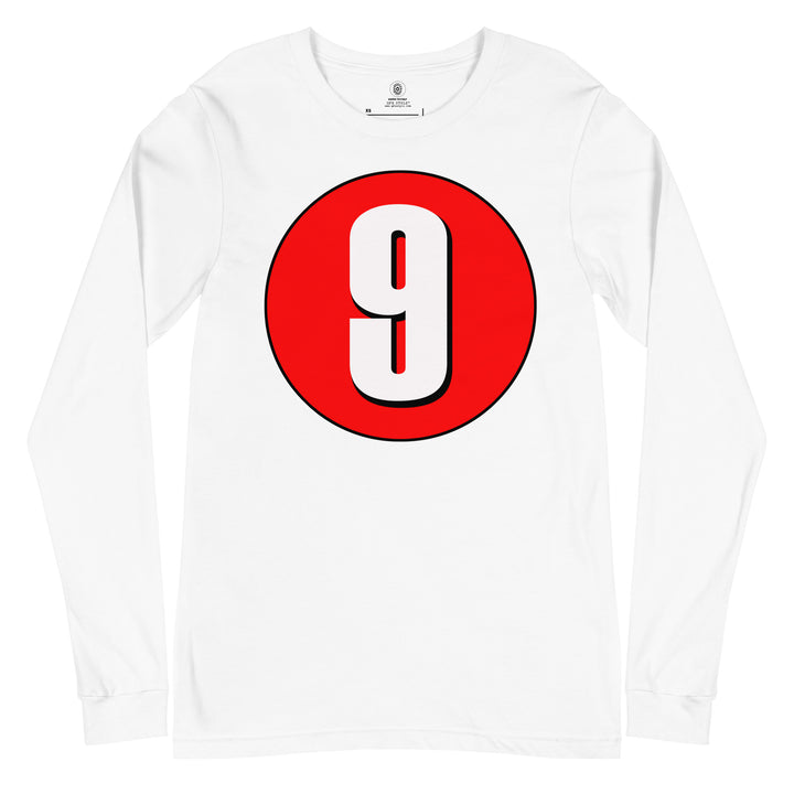 Unisex Long Sleeve Tee: White on Red 9