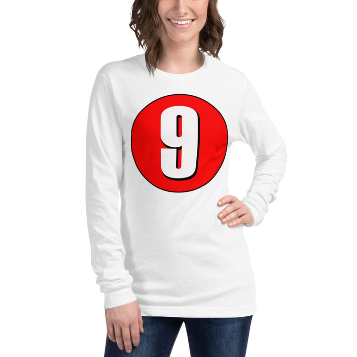 Unisex Long Sleeve Tee: White on Red 9