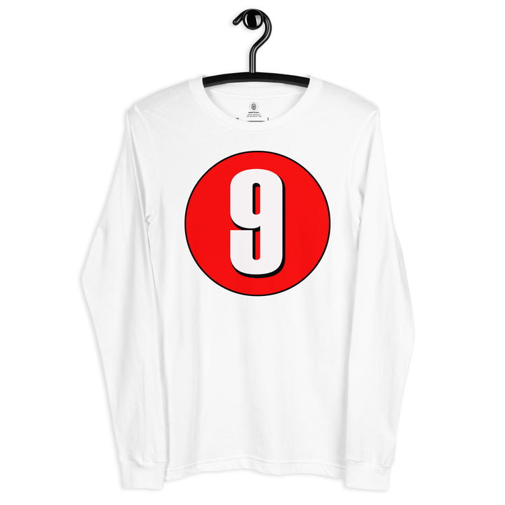 Unisex Long Sleeve Tee: White on Red 9