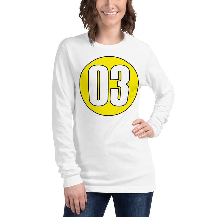 Unisex Long Sleeve Tee: White on Yellow 03