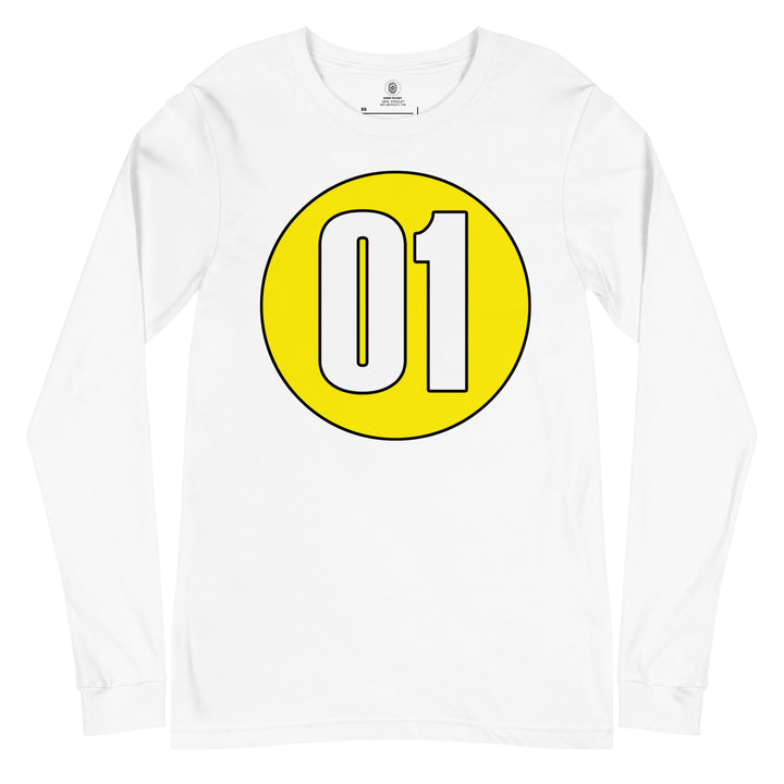 Unisex Long Sleeve Tee: White on Yellow 01