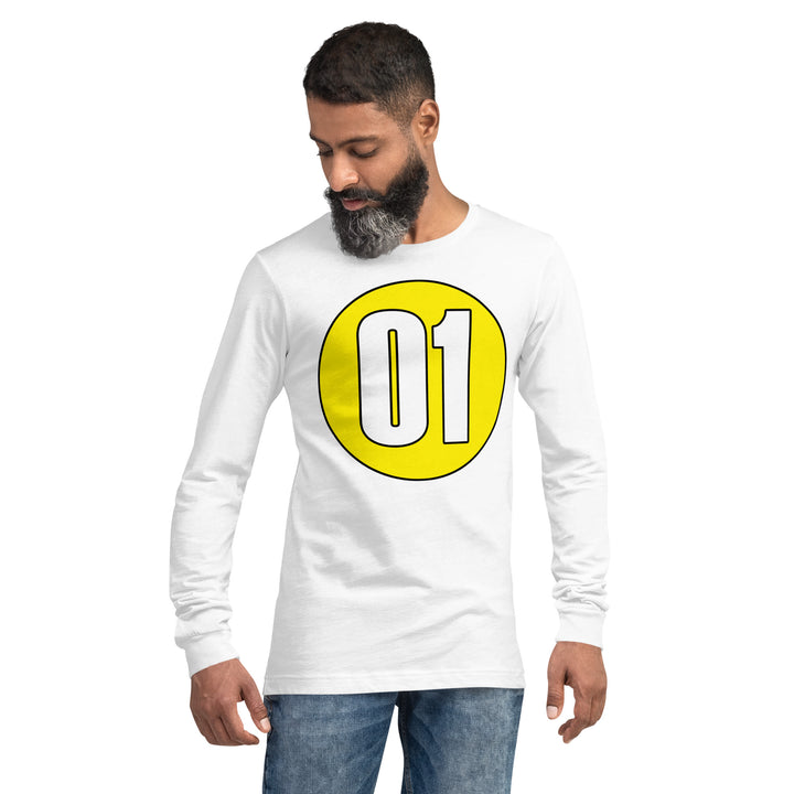 Unisex Long Sleeve Tee: White on Yellow 01