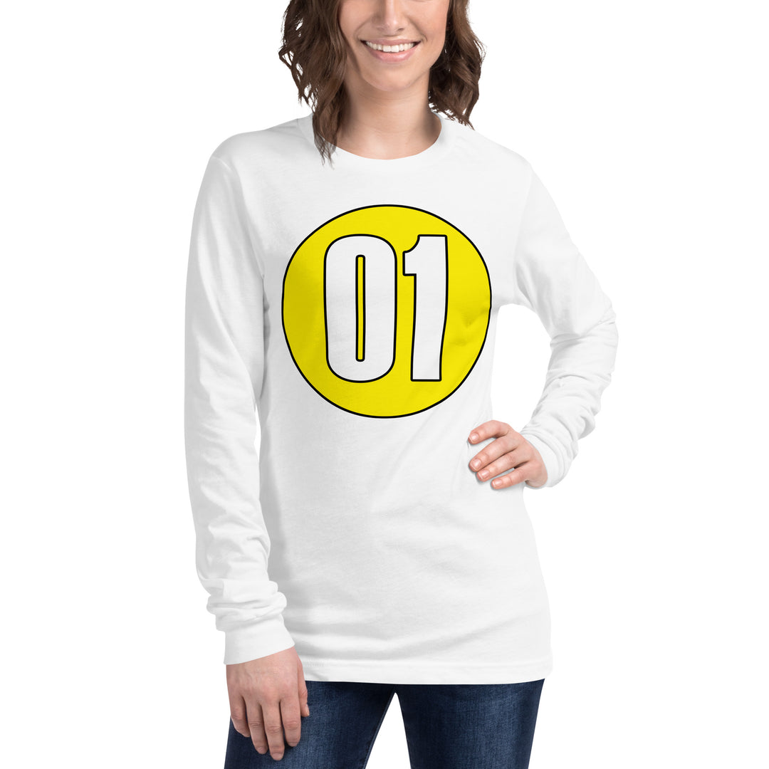 Unisex Long Sleeve Tee: White on Yellow 01