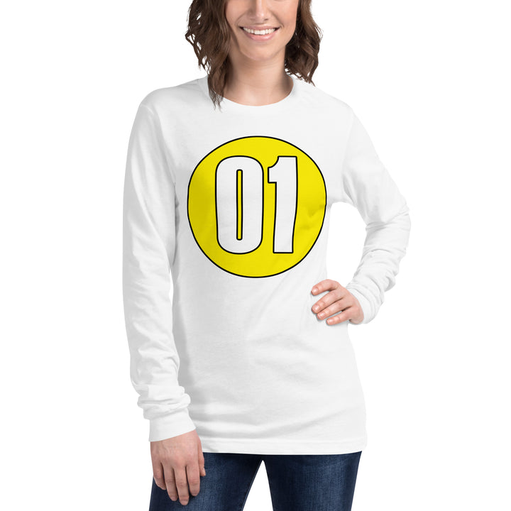 Unisex Long Sleeve Tee: White on Yellow 01