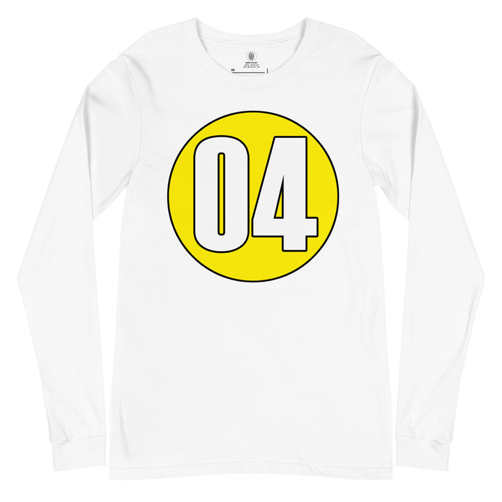 Unisex Long Sleeve Tee: White on Yellow 04