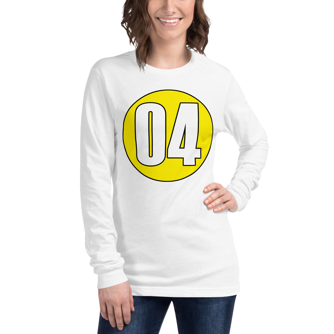 Unisex Long Sleeve Tee: White on Yellow 04