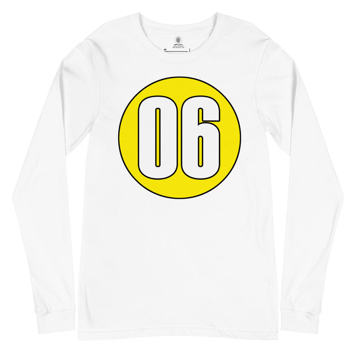 Unisex Long Sleeve Tee: White on Yellow 06