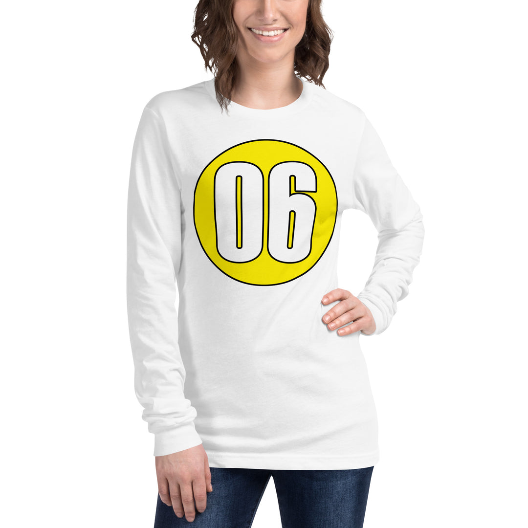 Unisex Long Sleeve Tee: White on Yellow 06