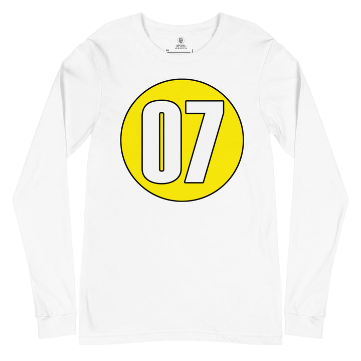 Unisex Long Sleeve Tee: White on Yellow 07