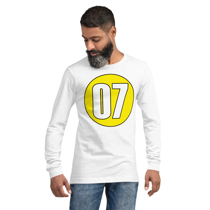 Unisex Long Sleeve Tee: White on Yellow 07