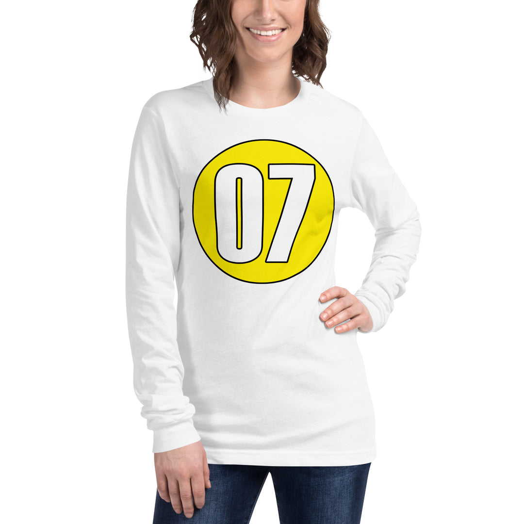 Unisex Long Sleeve Tee: White on Yellow 07