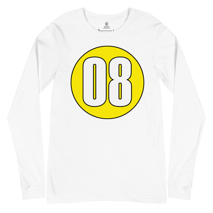 Unisex Long Sleeve Tee: White on Yellow 08