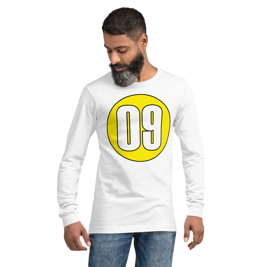 Unisex Long Sleeve Tee: White on Yellow 09