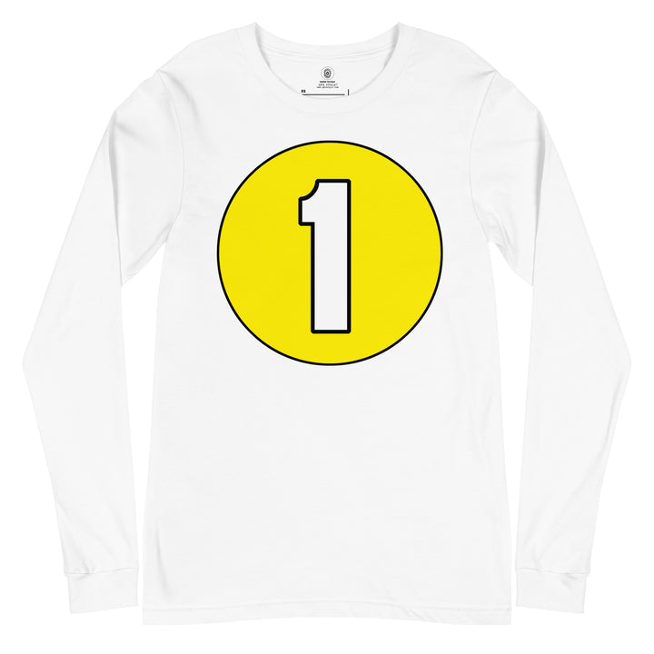 Unisex Long Sleeve Tee: White on Yellow 1