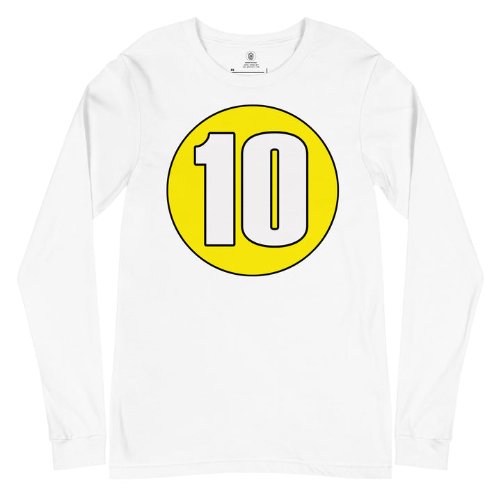 Unisex Long Sleeve Tee: White on Yellow 10