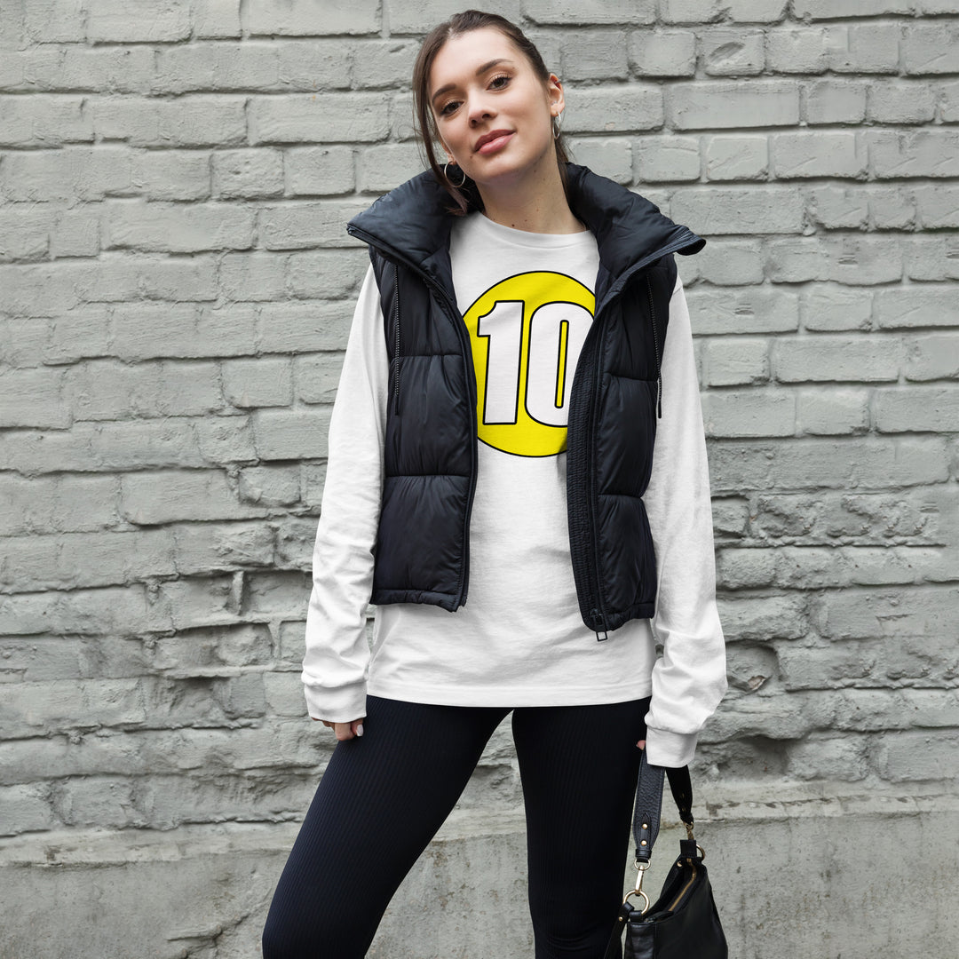 Unisex Long Sleeve Tee: White on Yellow 10