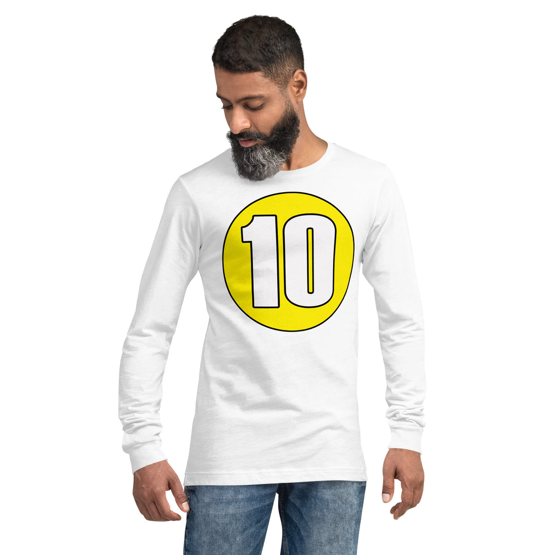 Unisex Long Sleeve Tee: White on Yellow 10