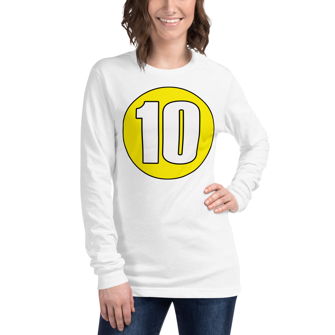 Unisex Long Sleeve Tee: White on Yellow 10