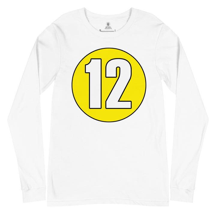 Unisex Long Sleeve Tee: White on Yellow 12