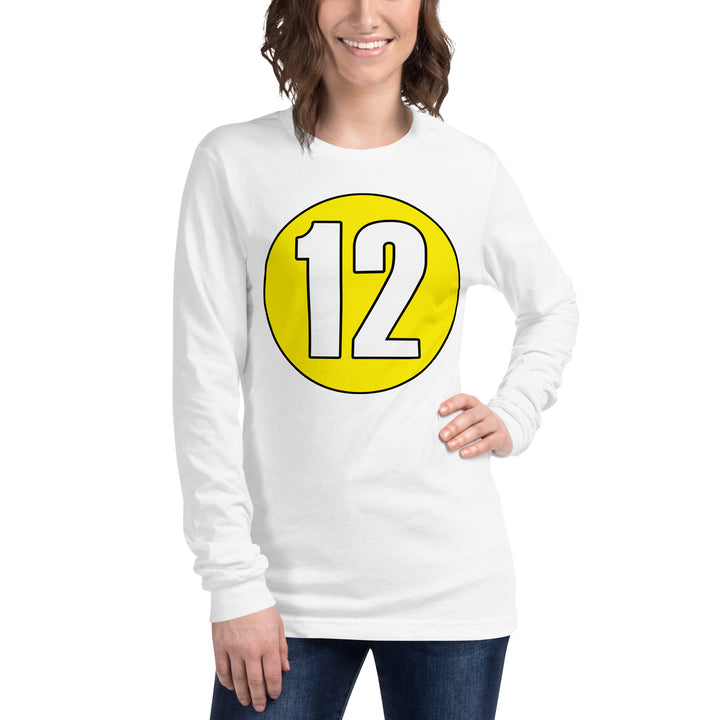 Unisex Long Sleeve Tee: White on Yellow 12