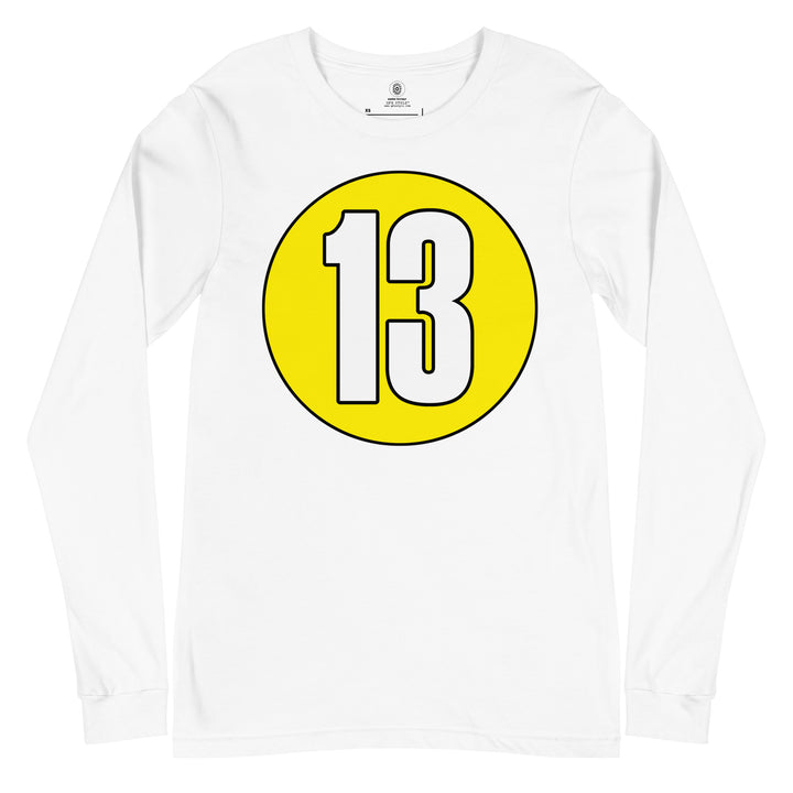 Unisex Long Sleeve Tee: White on Yellow 13