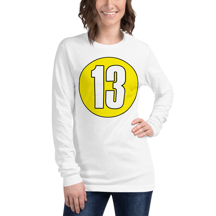 Unisex Long Sleeve Tee: White on Yellow 13