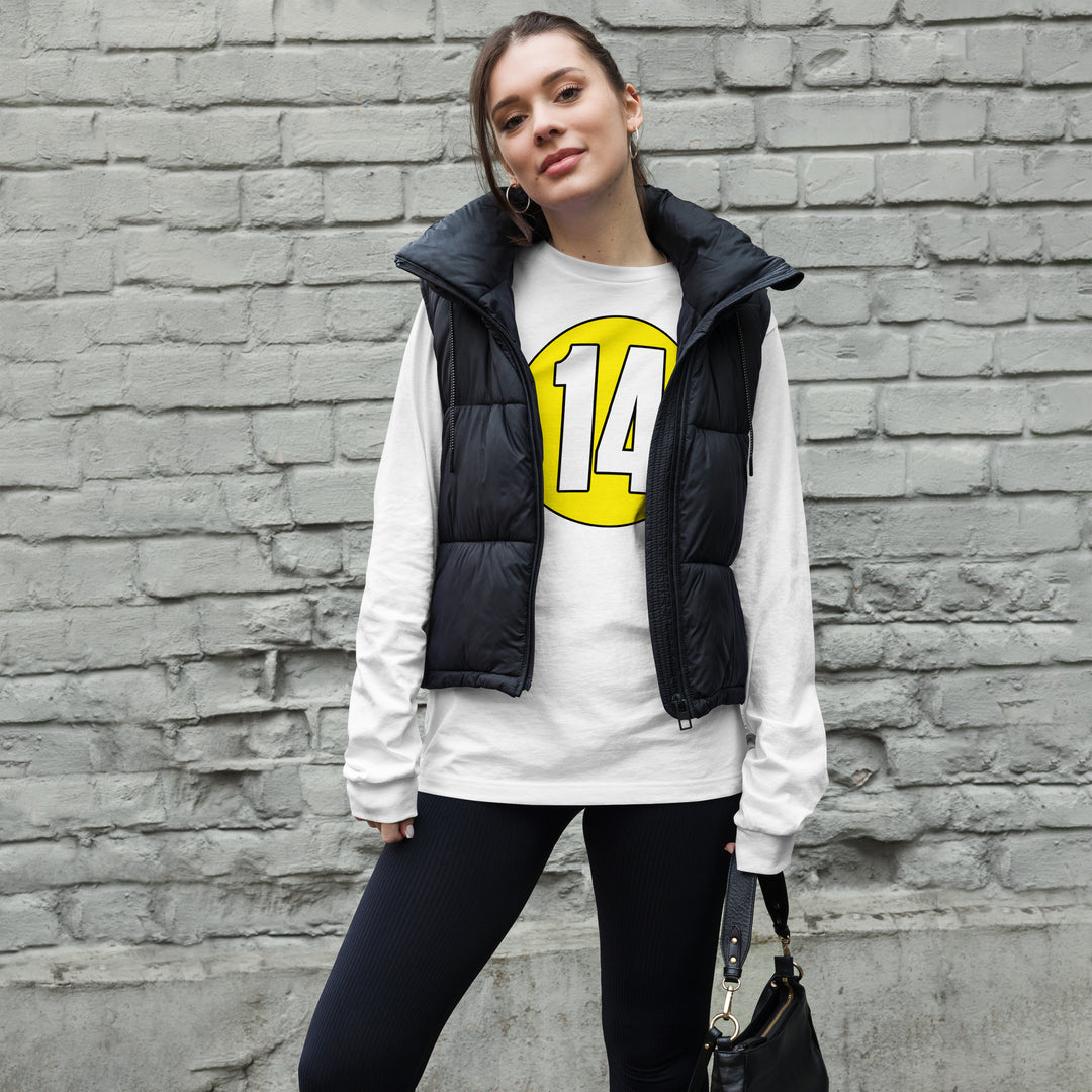 Unisex Long Sleeve Tee: White on Yellow 14