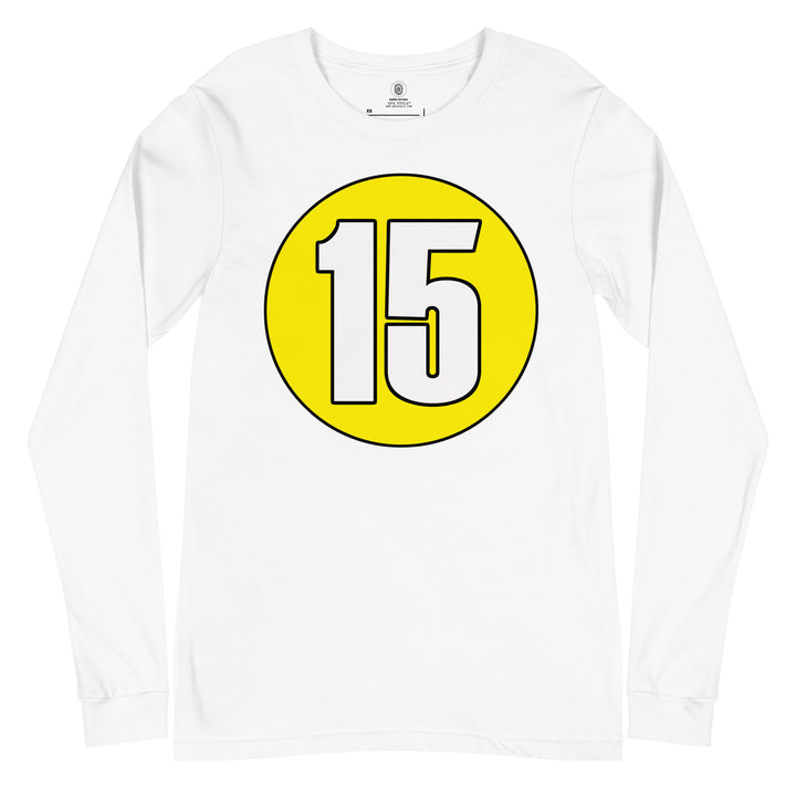 Unisex Long Sleeve Tee: White on Yellow 15