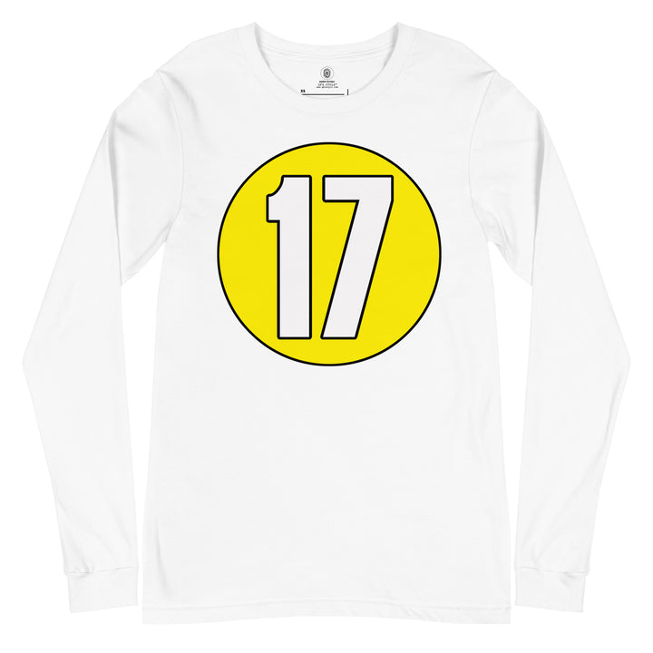 Unisex Long Sleeve Tee: White on Yellow 17