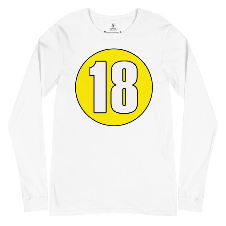 Unisex Long Sleeve Tee: White on Yellow 18