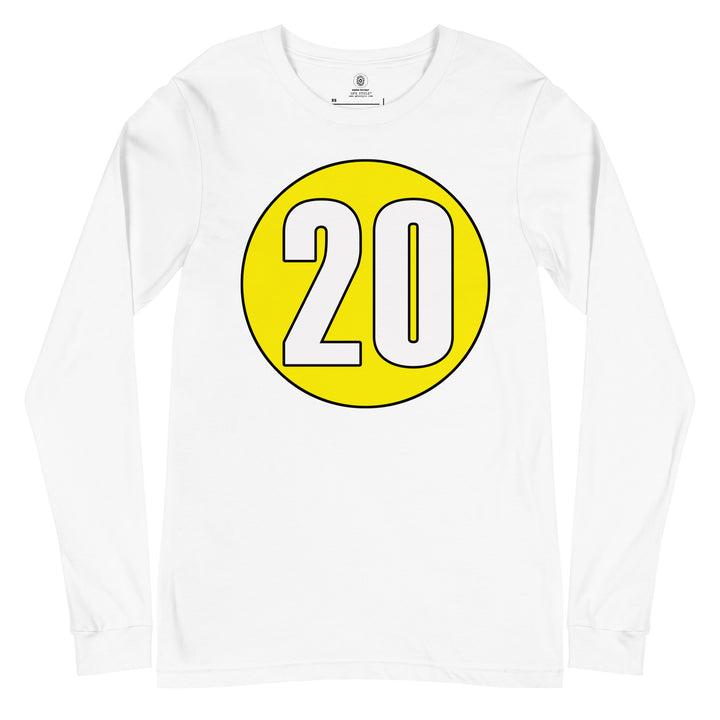 Unisex Long Sleeve Tee: White on Yellow 20