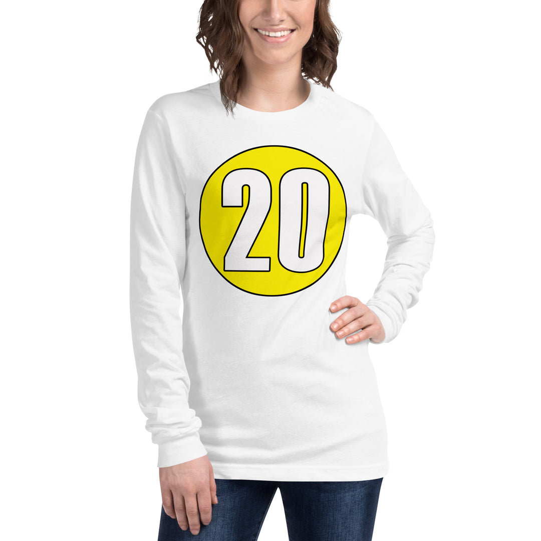 Unisex Long Sleeve Tee: White on Yellow 20