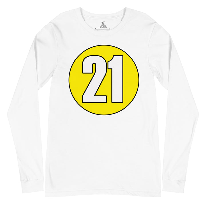 Unisex Long Sleeve Tee: White on Yellow 21