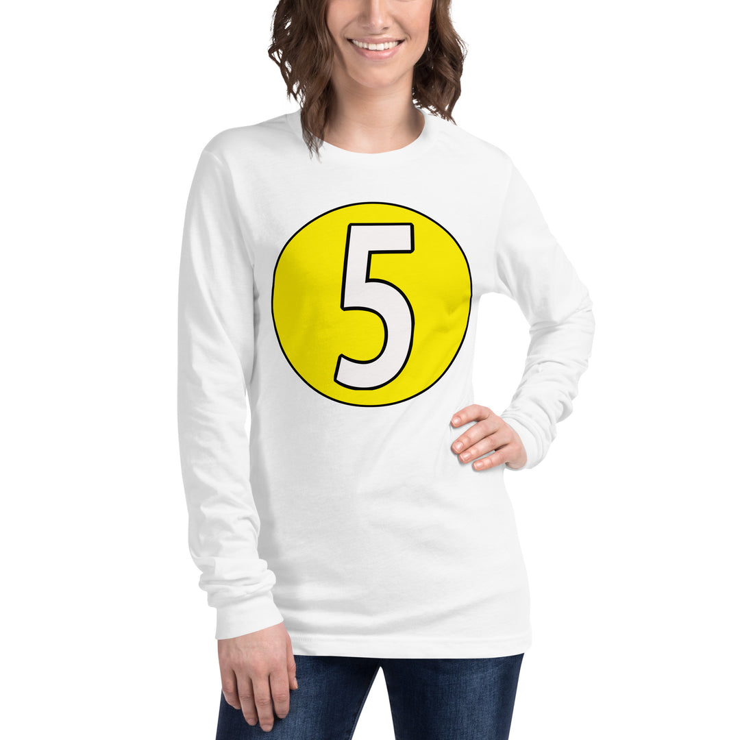 Unisex Long Sleeve Tee: White on Yellow 5