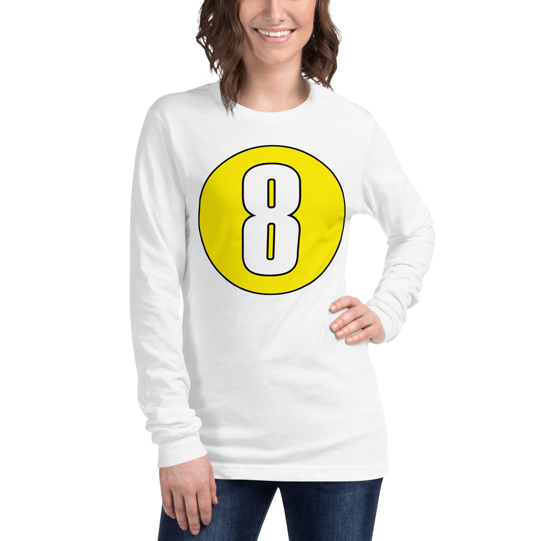 Unisex Long Sleeve Tee: White on Yellow 8