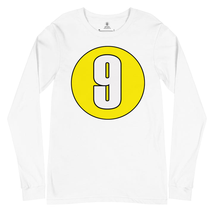 Unisex Long Sleeve Tee: White on Yellow 9