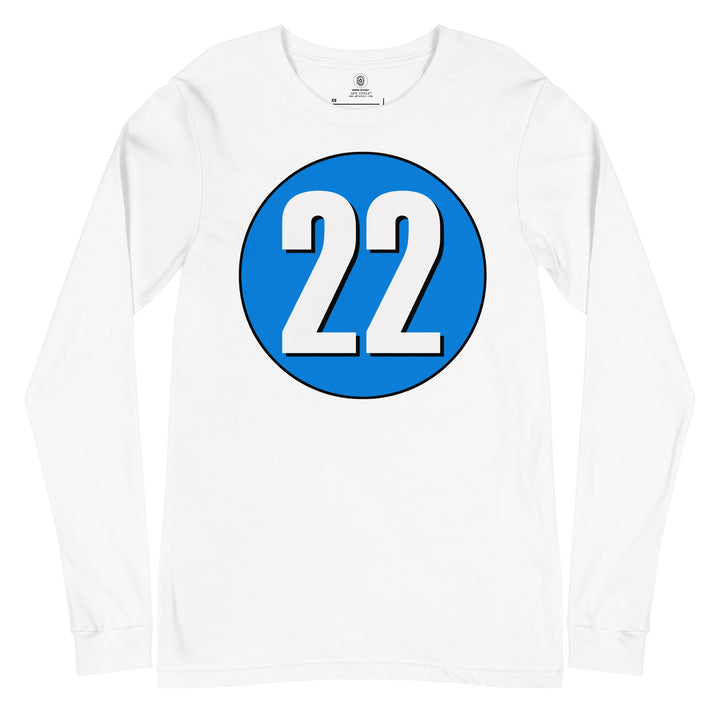 Unisex Long Sleeve Tee: White on Blue 22