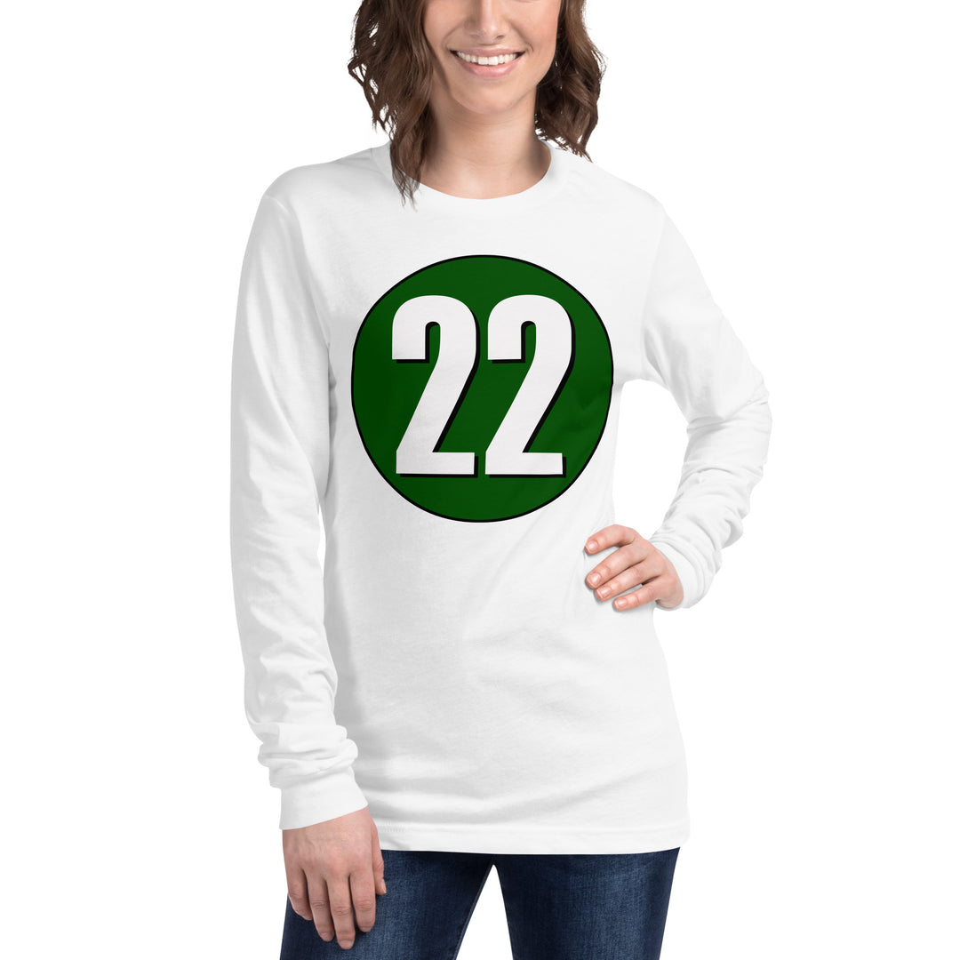 Unisex Long Sleeve Tee: White on Hunter Green 22