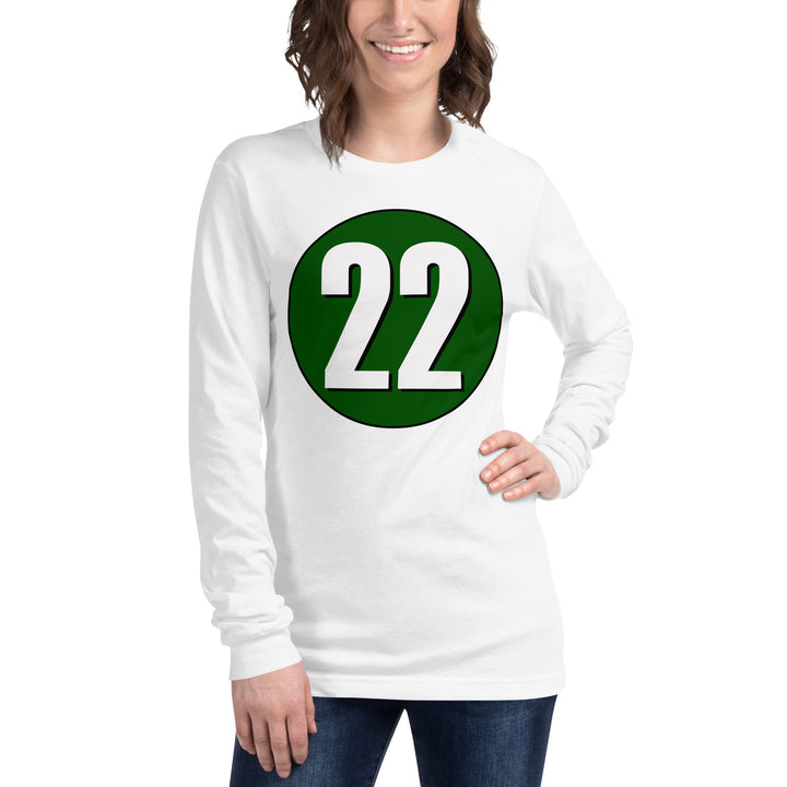 Unisex Long Sleeve Tee: White on Hunter Green 22