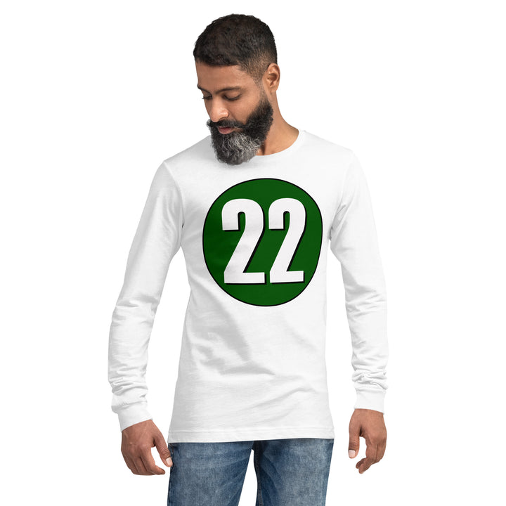 Unisex Long Sleeve Tee: White on Hunter Green 22