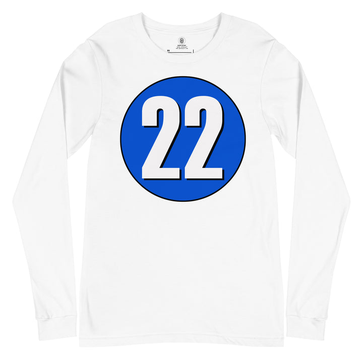 Unisex Long Sleeve Tee: White on Periwinkle 22