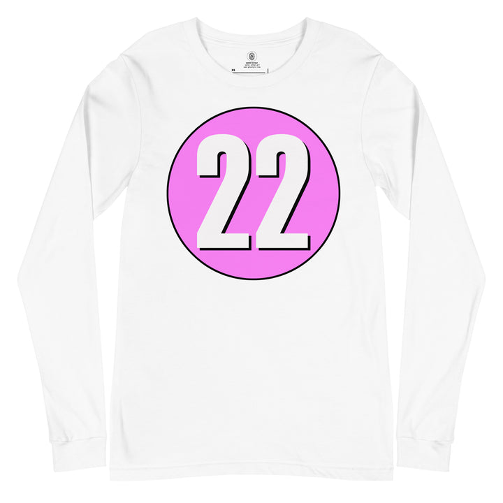 Unisex Long Sleeve Tee: White on Pink 22