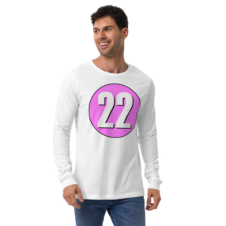 Unisex Long Sleeve Tee: White on Pink 22