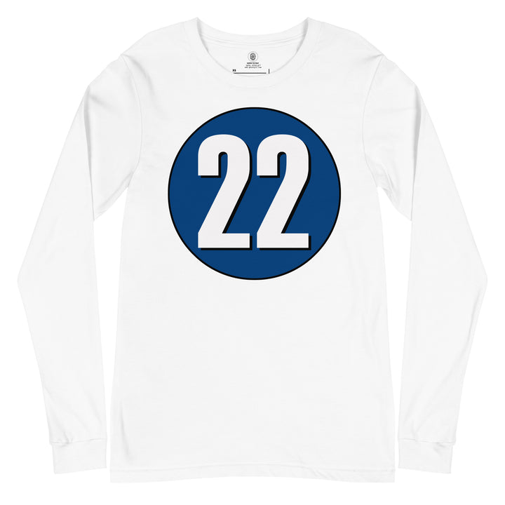 Unisex Long Sleeve Tee: White on Navy Blue 22