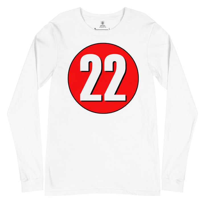 Unisex Long Sleeve Tee: White on Red 22